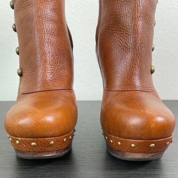 UGG Cosima Studded Brown Leather Heeled Mid-Calf Platform Boots Zip Closure 9.5 - Picture 4 of 13